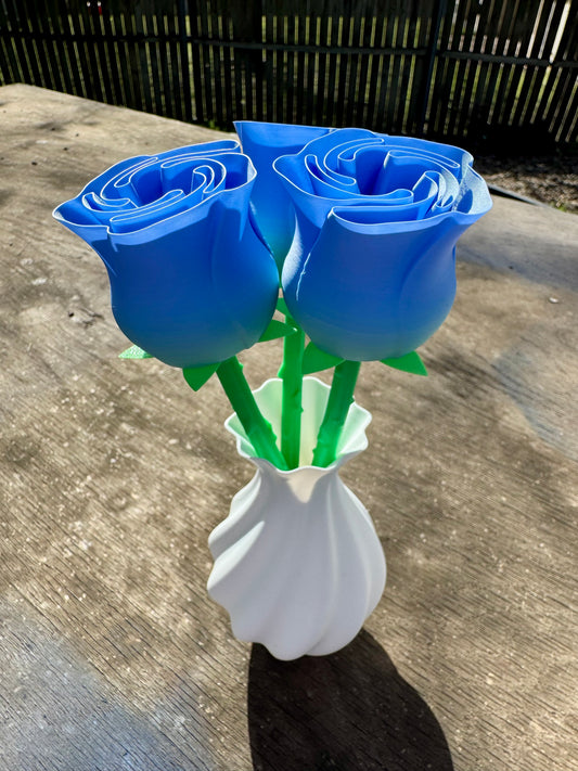 3D Printed Blue Roses With Vase