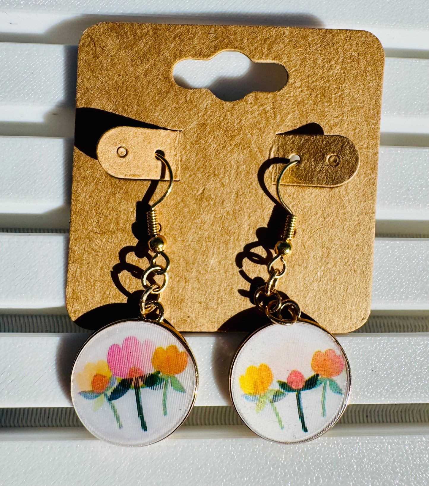 Round Lenticular Floral Earrings