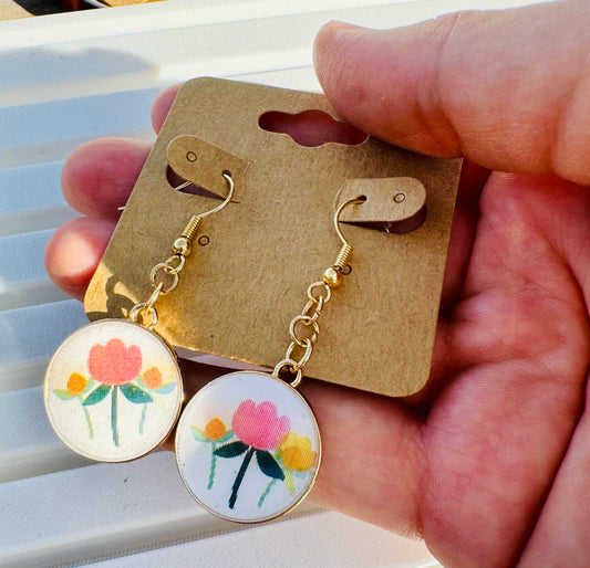 Round Lenticular Floral Earrings